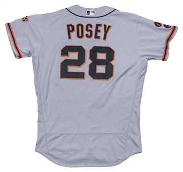 2016 Buster Posey Game Used San Francisco Giants Road Jersey Photo Matched To 25 Games For 4 Home Runs (MLB Authenticated & Sports Investors Authentication)